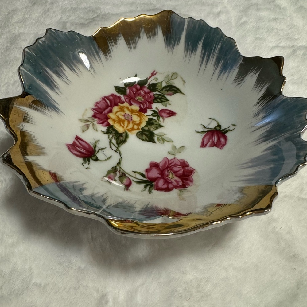 Trimont Ware Floral Gold Trim Hand Painted Bowl Trinket Coffee Table DishVintage - Picture 5 of 10